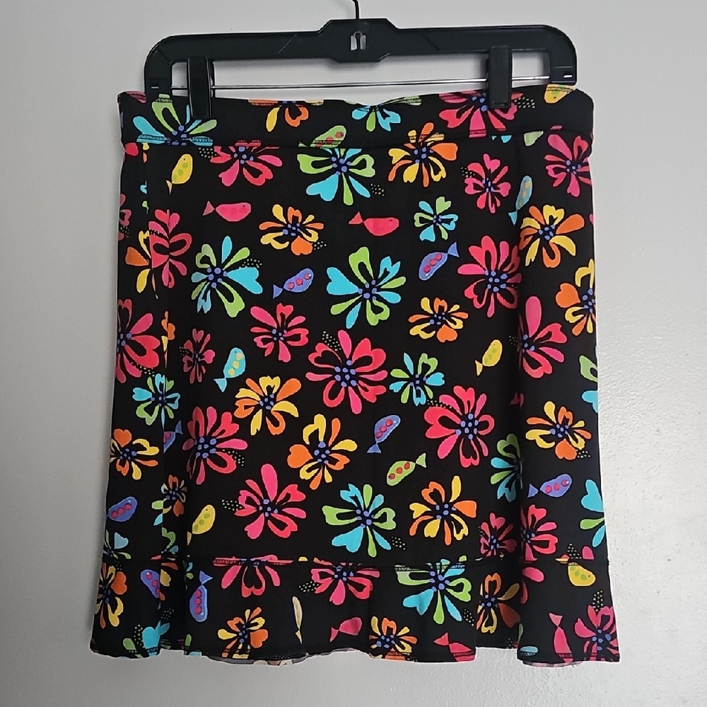 Fresh Produce Black, Pink, Green, Blue, Orange Swim Cover-Up Mini Skirt Sz L